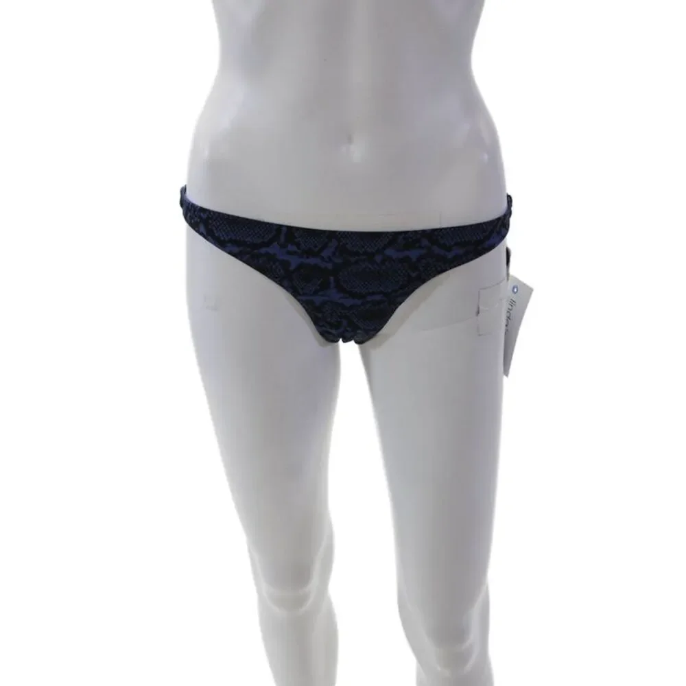 Vitamin A Womens Stretch Animal Print Reversible Bikini Bottoms Blue Size L